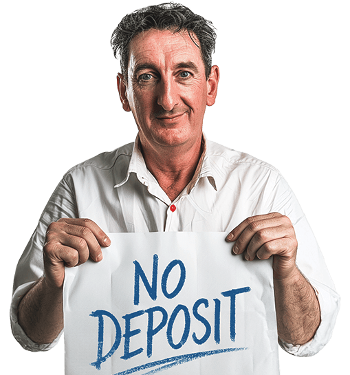 Roy holding a no deposit poster